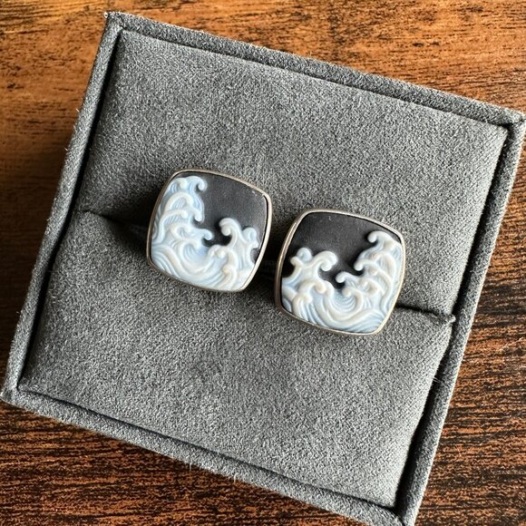 David Yurman Waves Cufflinks w/ Carved White Agate - RARE - Picture 4 of 14